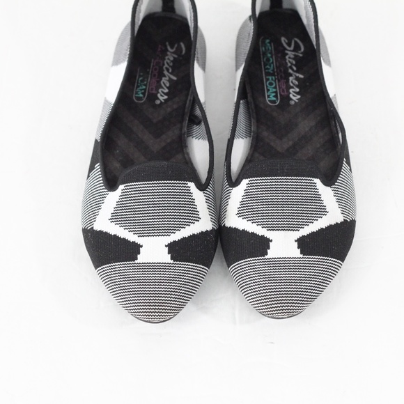 Skechers Cleo Ballet Flat sz 7 Women Slip on Shoe black white print - Picture 5 of 9